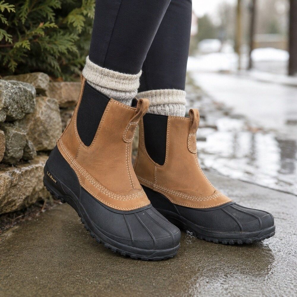 LL Bean Storm Chaser Chelsea Duck Boots Brown Leather Women’s Sz 7.5M PrimaLoft